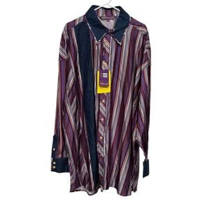 SILVERSILK 5XL Purple Label Men Hip Hop Big Tall Print All Over Button Shirt NEW